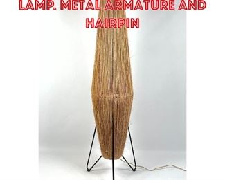 Lot 140 Tall Woven Rope Floor Lamp. Metal armature and hairpin 