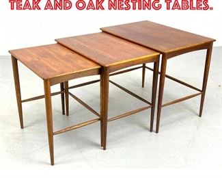 Lot 141 3pcs Swedish Modern Teak and Oak Nesting Tables. 