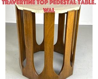 Lot 149 Harvey Probber Style Travertine Top Pedestal Table. Wal