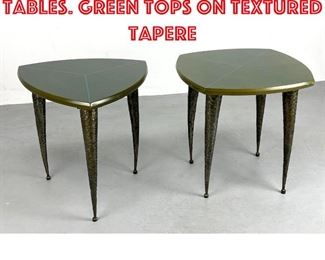 Lot 156 2pc Designer Side Tables. Green Tops on Textured Tapere