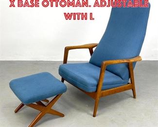 Lot 158 Dux lounge chair with X base ottoman. Adjustable with l