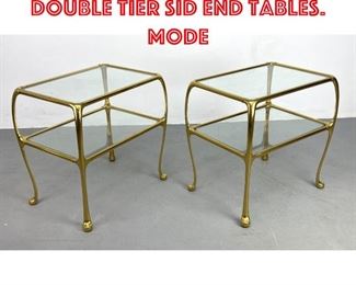Lot 161 Pr Stylish Brass Glass Double Tier Sid End Tables. Mode