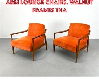 Lot 165 Orange Velvet Open Arm Lounge Chairs. Walnut frames Tha