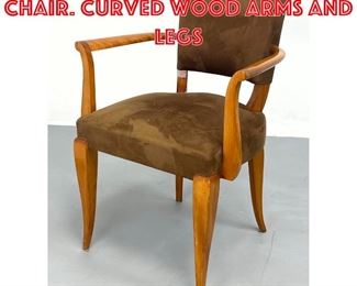 Lot 173 Single Open Arm Lounge Chair. Curved wood arms and legs