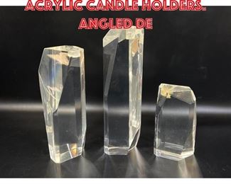 Lot 213 3pc Set signed Lucite Acrylic Candle Holders. Angled de