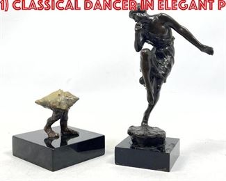 Lot 214 2pc Bronze Sculptures. 1 Classical Dancer in elegant p