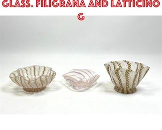 Lot 219 3pc Murano Italian Art Glass. Filigrana and latticino g