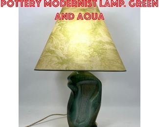 Lot 246 ROSTI NYC Glazed Pottery Modernist Lamp. Green and Aqua