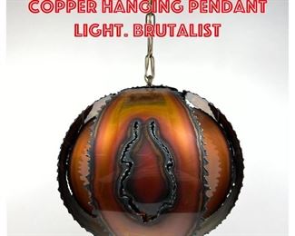Lot 253 Welded torched Copper Hanging Pendant Light. Brutalist 