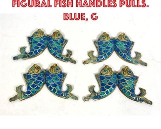 Lot 257 Set 4 Bronze Enamel Figural Fish Handles Pulls. Blue, G
