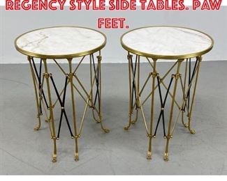 Lot 281 Pr Brass Gueridon Regency style Side Tables. Paw Feet. 
