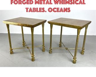 Lot 282 Pair of gold tone forged metal whimsical tables. Oceans