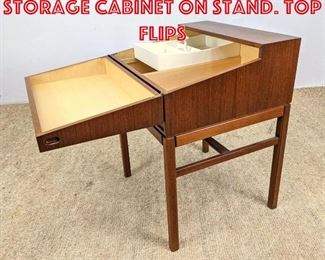 Lot 299 Danish Modern Teak Storage Cabinet on Stand. Top flips 