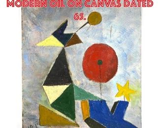 Lot 309 Signed Abstract Modern Oil on Canvas Dated 65.