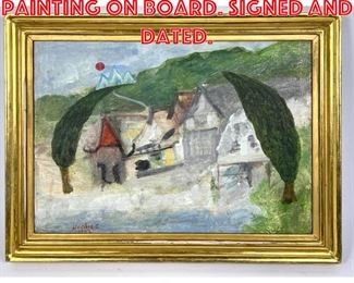 Lot 315 Asian Modernist Painting on Board. Signed and dated.