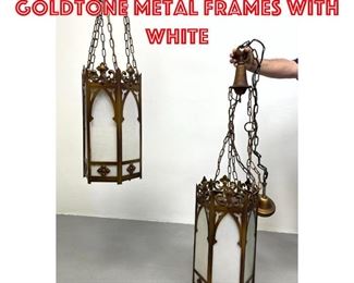 Lot 323 Pr gothic hall lights goldtone metal frames with white 