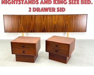 Lot 335 Pr Rosewood Nightstands and King Size Bed. 2 drawer sid