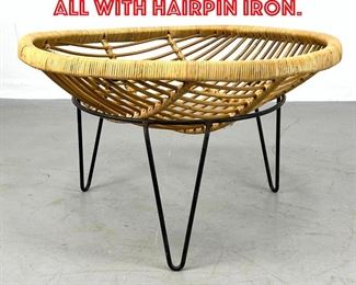 Lot 352 Rattan and Iron Catch All with Hairpin Iron. 