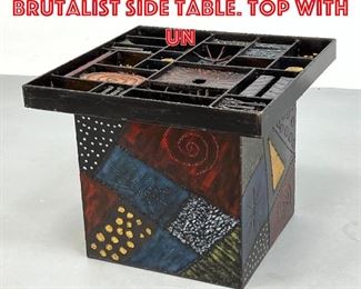 Lot 353 Paul Evans style Iron Brutalist Side Table. Top with un