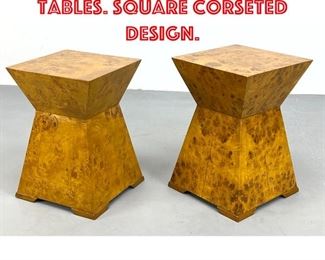 Lot 361 Two Burl pedestal tables. Square corseted design. 