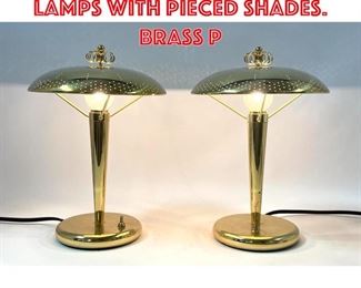 Lot 362 Pr Tynell style Table Lamps with pieced shades. Brass p