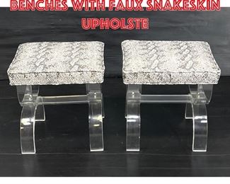 Lot 365 Pair Lucite X base benches with faux snakeskin upholste