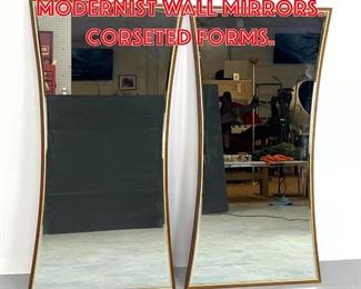 Lot 371 Pr Wood Framed Modernist Wall Mirrors. Corseted forms. 