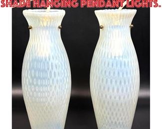 Lot 374 Pr Opalescent Glass Shade Hanging Pendant Lights. 