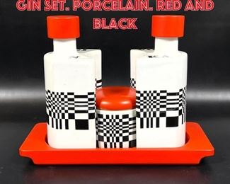 Lot 376 Gallarate Italy Vodka Gin set. Porcelain. Red and black