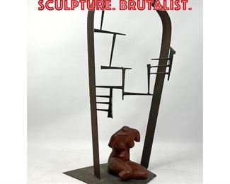 Lot 377 Pottery and Metal Sculpture. Brutalist. 