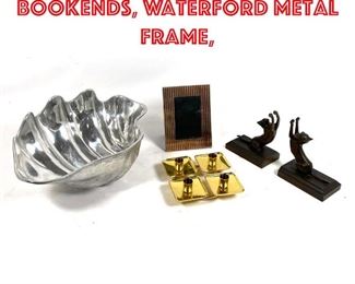 Lot 381 Mixed Metal Lot. Cat Bookends, Waterford metal Frame, 