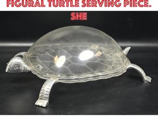 Lot 402 Clear Lucite Aluminum Figural Turtle Serving Piece. She
