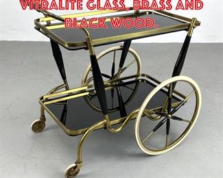Lot 406 Italian Bar Cart Vitralite Glass, Brass and Black Wood.