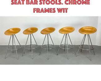 Lot 407 Set 5 ALLERMUIR Wood Seat Bar Stools. Chrome Frames wit