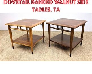 Lot 418 2pc LANE Acclaim Dovetail Banded Walnut Side Tables. Ta
