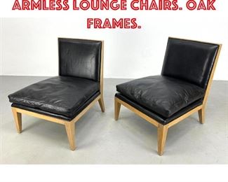 Lot 425 Pr Black Leather Armless Lounge Chairs. Oak frames. 