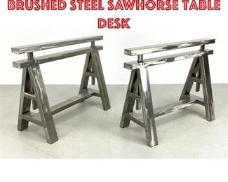 Lot 434 Pr Adjustable height brushed steel sawhorse table desk 