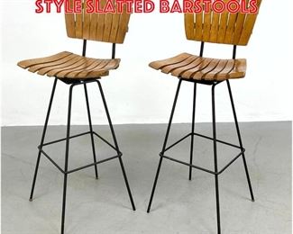 Lot 455 Pair Arthur Umanoff style slatted barstools