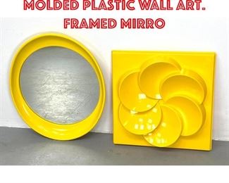 Lot 464 2pc Bright Yellow Molded Plastic Wall Art. Framed Mirro