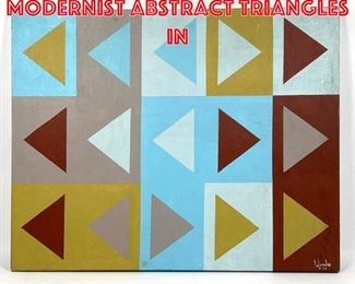 Lot 482 Signed Op Art Painting. Modernist Abstract Triangles in