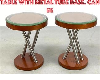 Lot 486 Pair banded Top Side Table with Metal Tube Base. Can be