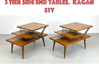 Lot 492 Pair American Modern 3 tier Side End Tables. Kagan Sty