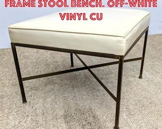 Lot 494 PAUL McCOBB Brass Frame Stool Bench. Offwhite vinyl cu
