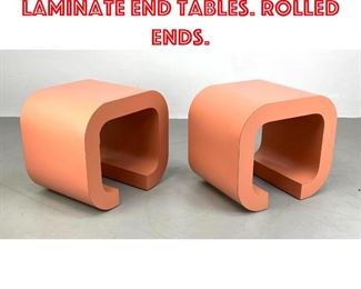 Lot 502 Pair of Vintage Peach Laminate End Tables. Rolled Ends.