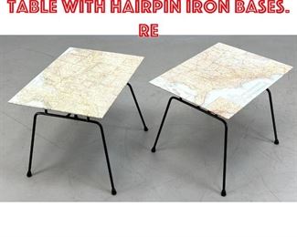 Lot 503 Pair PAUL McCOBB Side Table with Hairpin Iron Bases. Re