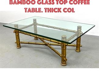 Lot 504 Gilt Wood Faux Bamboo Glass Top Coffee Table. Thick Col