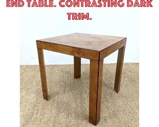 Lot 526 Burl Wood Square Side End Table. Contrasting dark trim.
