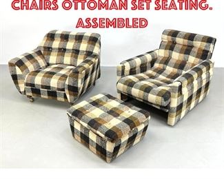 Lot 557 3pc Plaid Lounge Chairs Ottoman Set Seating. Assembled 