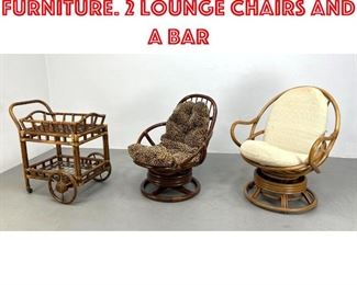 Lot 561 3pcs Bamboo Rattan Furniture. 2 Lounge Chairs and a Bar