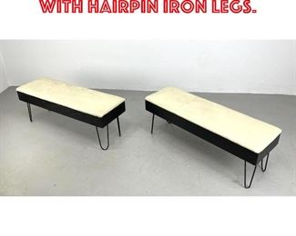 Lot 562 Pair vinyl top benches with Hairpin Iron Legs. 